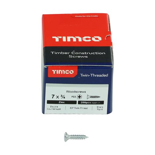 TIMco Twin-Thread Woodscrews - PZ - Double Countersunk - Zinc 3.9x20mm