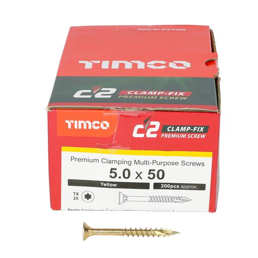 TIMco C2 Clamp-Fix Multi-Purpose Premium Screws - TX - Double Countersunk - Yellow 5.0x50mm