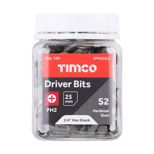 TIMCO S2 Driver Bits - PH (No.2 x 25, Small Jar of 100)
