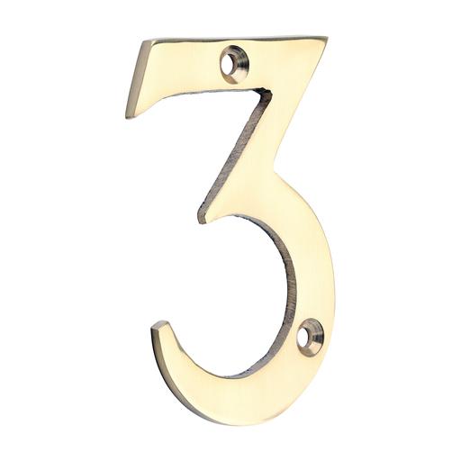 TIMCO Door Numeral 3 - Polished Brass (75mm, TIMpac of 1)
