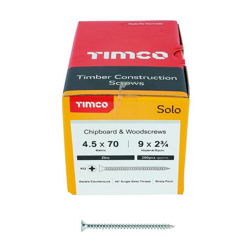 TIMco Solo Woodscrews - PZ - Double Countersunk - Zinc 4.5x70mm