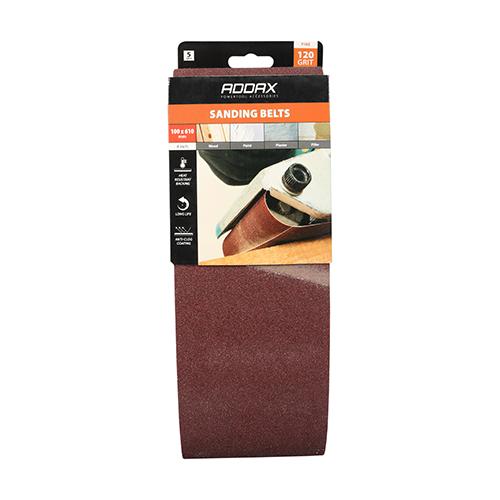 TIMCO Sanding Belts - 120 Grit - Red (100 x 610mm, Pack of 5)