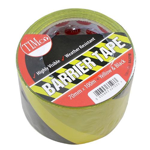 TIMCO Barrier Tape - Yellow & Black (100m x 70mm, Roll of 1)