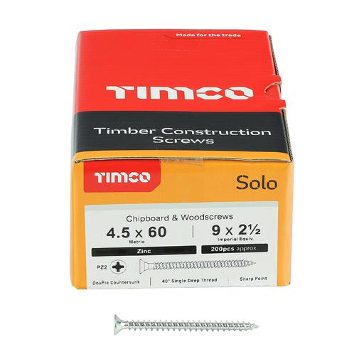 TIMco Solo Woodscrews - PZ - Double Countersunk - Zinc 4.5x60mm