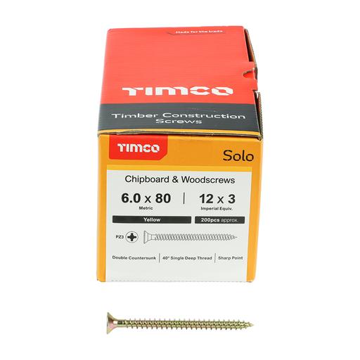 TIMco Solo Woodscrews - PZ - Double Countersunk - Yellow 6.0x80mm
