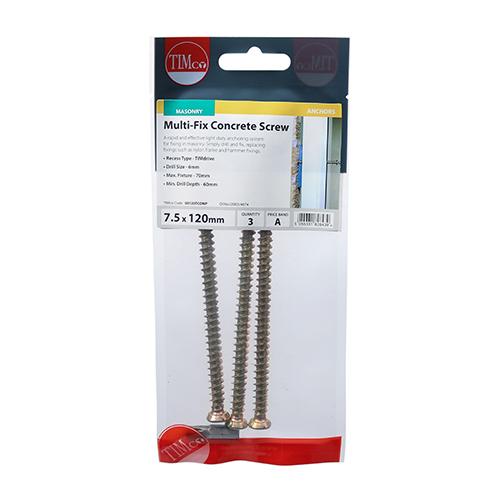 TIMCO Concrete Screws - TX - Flat Countersunk - Yellow (7.5 x 120, TIMpac of 3)