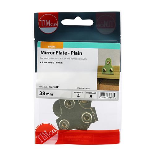 Mirror Plate, Brass, 38mm, 4pk