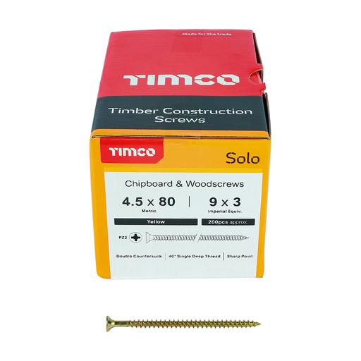 TIMco Solo Woodscrews - PZ - Double Countersunk - Yellow 4.5x80mm