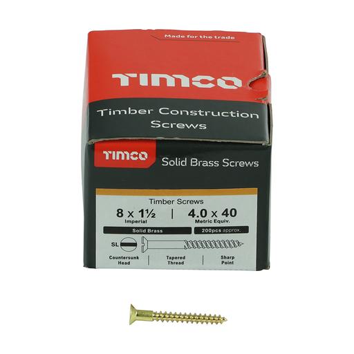 TIMco Solid Brass Woodscrews - SL - Countersunk 4.0x40mm