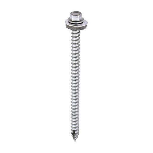 TIMCO Metal Construction Thin Sheet Metal To Timber Screws - Hex - Epdm Washer - Slash Point - Exterior - Silver Organic (6.3 x 100, Box of 100)