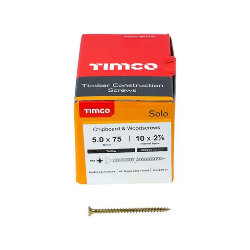 TIMco Solo Woodscrews - PZ - Double Countersunk - Yellow 5.0x75mm