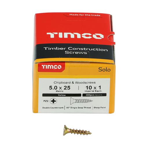 TIMco Solo Woodscrews - PZ - Double Countersunk - Yellow 5.0x25mm