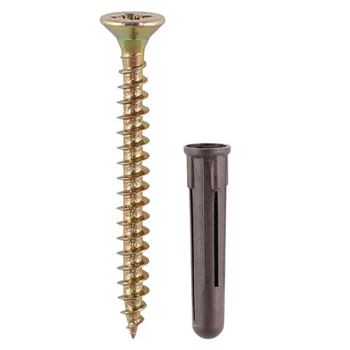 TIMCO Brown Plastic Plugs With Screws (35mm Brown Plug, 5.0x50 Screw, TIMpac of 15)