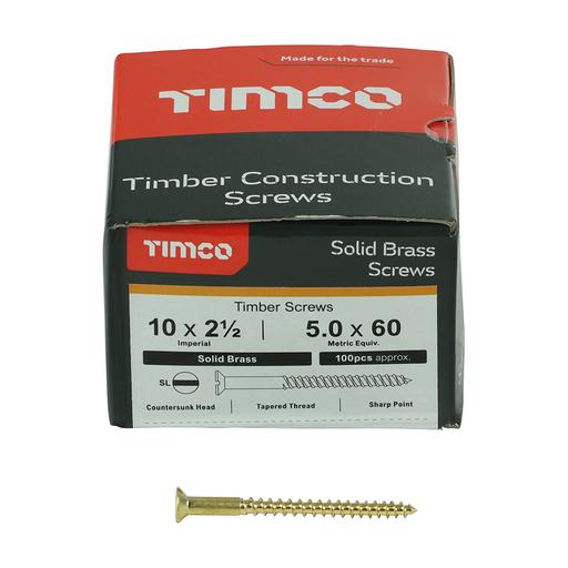 TIMco Solid Brass Woodscrews - SL - Countersunk 5.0x60mm