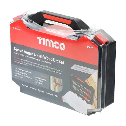 TIMCO Carpenter'S Speed Auger & Flat Wood Bit Kit (5pcs, Case of 5)