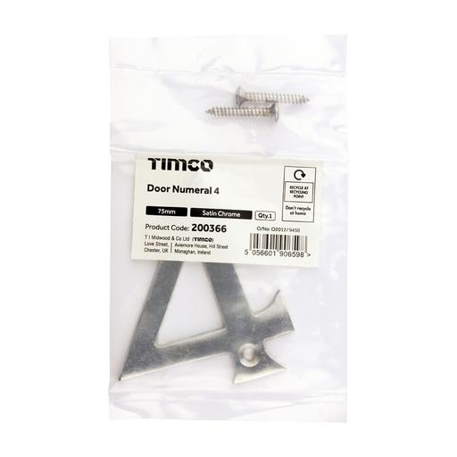 TIMCO Door Numeral 4 - Satin Chrome (75mm, Bag of 1)