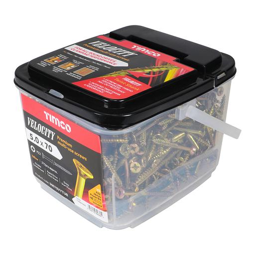 TIMCO Velocity Premium Multi-Use Screws - PZ - Double Countersunk - Yellow (5.0 x 70, Tub of 375)