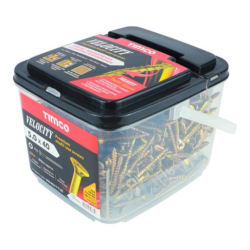 TIMCO Velocity Premium Multi-Use Screws - PZ - Double Countersunk - Yellow (5.0 x 40, Tub of 800)
