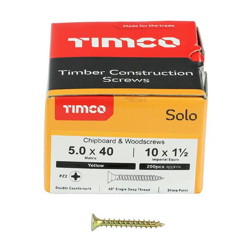 TIMco Solo Woodscrews - PZ - Double Countersunk - Yellow 5.0x40mm
