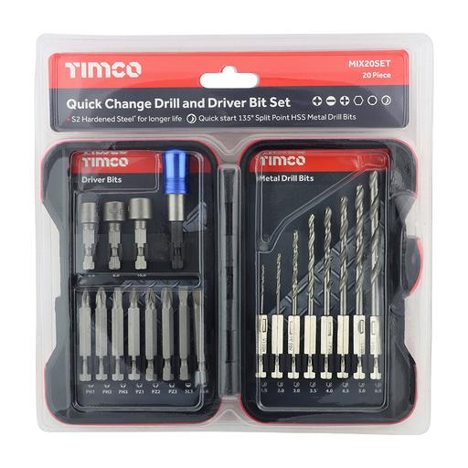 TIMCO Driver Bit & Ground Jobber Drill Bit Set (20pcs, Case of 20)