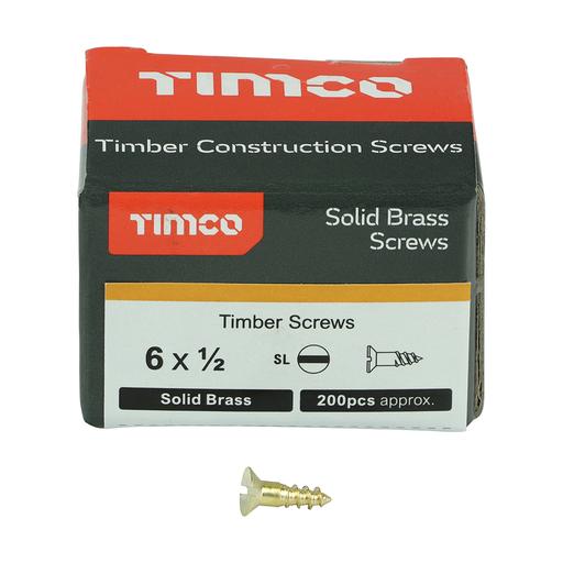 TIMco Solid Brass Woodscrews - SL - Countersunk 3.5x12mm