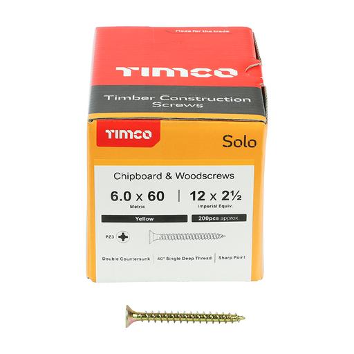 TIMco Solo Woodscrews - PZ - Double Countersunk - Yellow 6.0x60mm