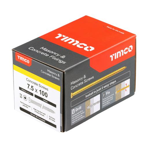 TIMCO Concrete Screws - TX - Flat Countersunk - Yellow (7.5 x 100, Box of 100)