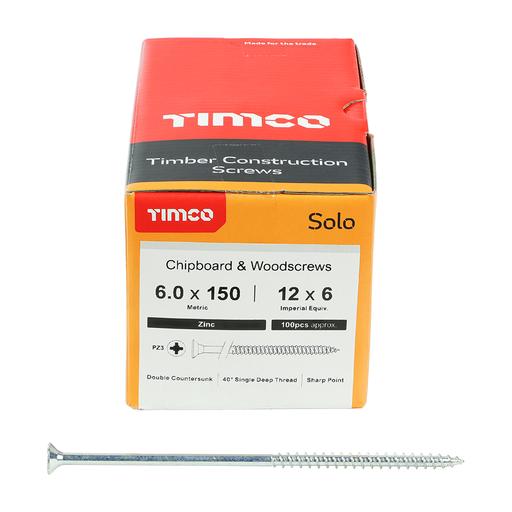 TIMco Solo Woodscrews - PZ - Double Countersunk - Zinc 6.0x150mm