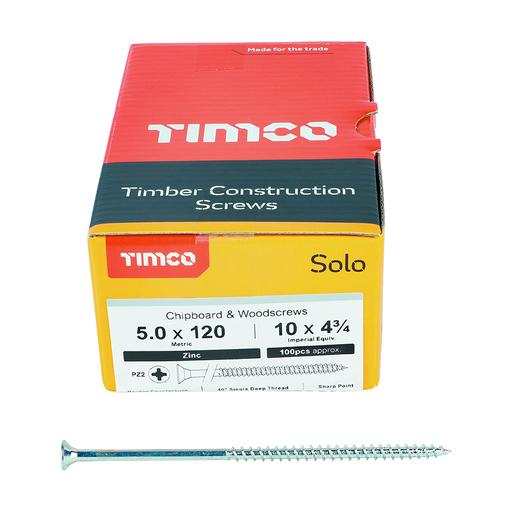 TIMco Solo Woodscrews - PZ - Double Countersunk - Zinc 5.0x120mm