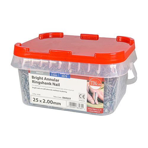 TIMCO Annular Ringshank Nails - Bright (25 x 2.00, TIMtub of 2.5)