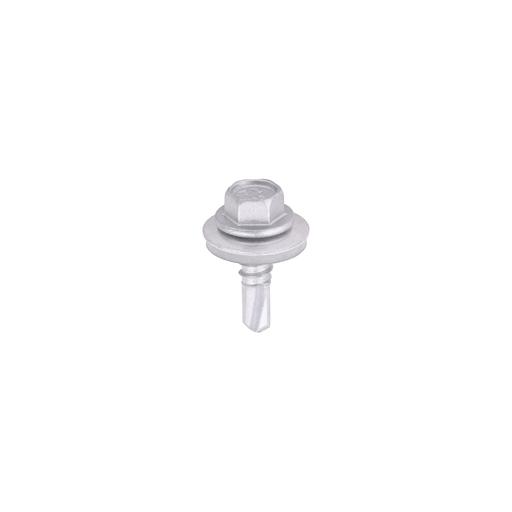 TIMCO Metal Construction Light Section Screws - Hex - Epdm Washer - Self-Drilling - Exterior - Silver Organic (5.5 x 19, Box of 100)