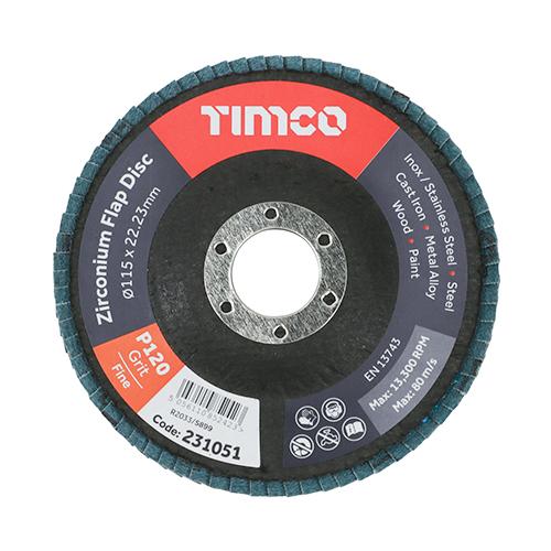 TIMCO Set Of Flap Discs - Zirconium - Type 29 Conical - P120 Grit (115 x 22.23, Box of 10)