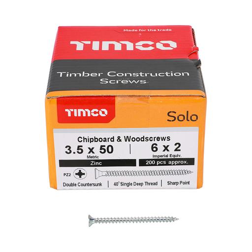 TIMco Solo Woodscrews - PZ - Double Countersunk - Zinc 3.5x50mm