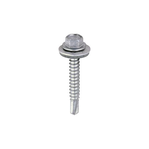 TIMCO Metal Construction Light Section Screws - Hex - Epdm Washer - Self-Drilling - Exterior - Silver Organic (5.5 x 38, Box of 100)