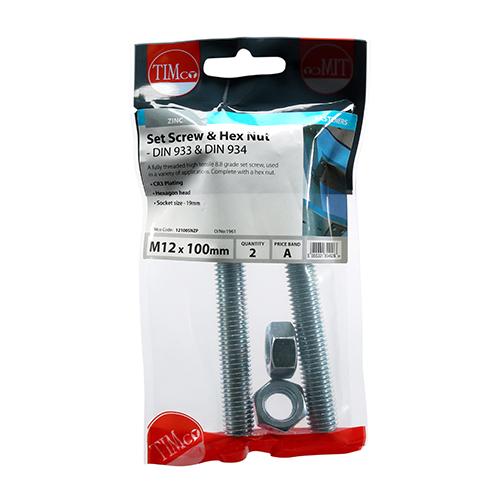 Hex Bolt & Nut, 12x100mm, 2pk