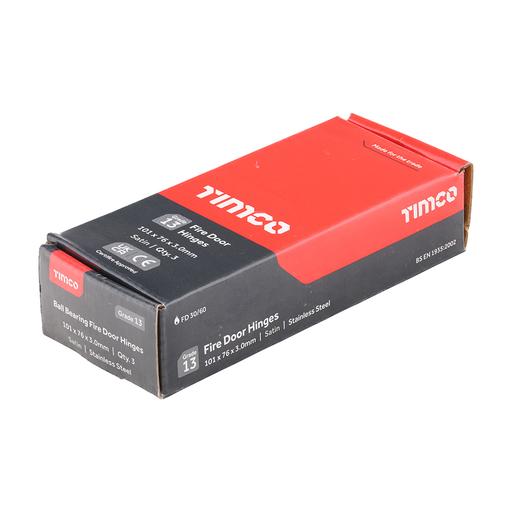 TIMCO Grade 13 Fire Door Hinges - Satin Stainless Steel (101 x 76 x 3, Box of 1.5)