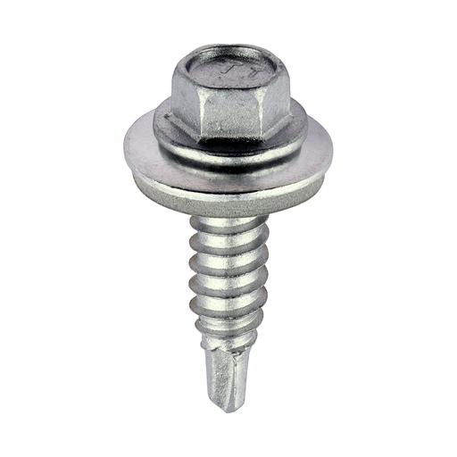 TIMCO Metal Construction Stitching Screws - For Sheet To Sheet - Hex - Epdm Washer - Self-Drilling - Exterior - Silver Organic (6.3 x 25, Box of 100)