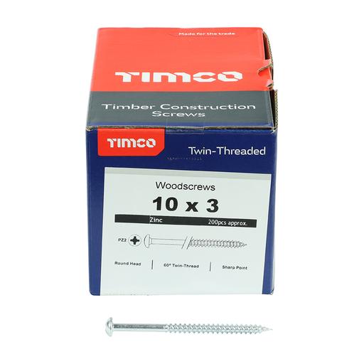 TIMco Twin-Thread Woodscrews - PZ - Double Countersunk - Zinc 5.0x80mm