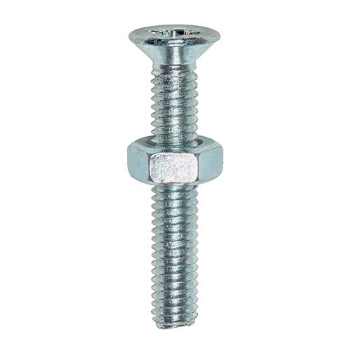 TIMCO Machine Screws - PZ - Countersunk & Hex Nuts - Zinc (M5 x 40, TIMpac of 15)