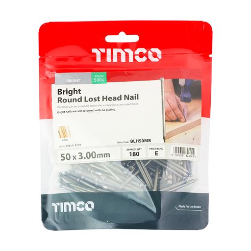 TIMCO Round Lost Head Nails - Bright (50 x 3.00, TIMbag of 0.5)