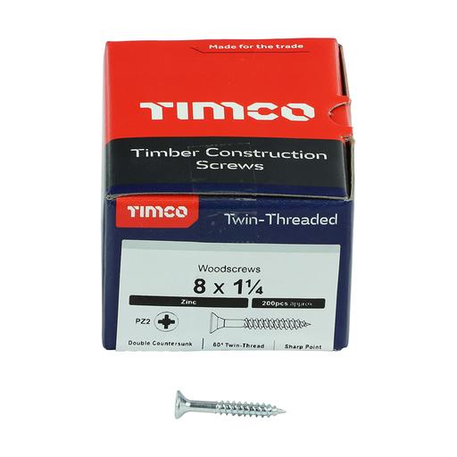 TIMco Twin-Thread Woodscrews - PZ - Double Countersunk - Zinc 4.0x30mm