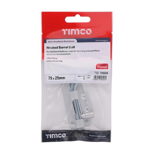 TIMCO Necked Barrel Bolt - Satin Anodised Aluminium (75 x 25, TIMpac of 1)