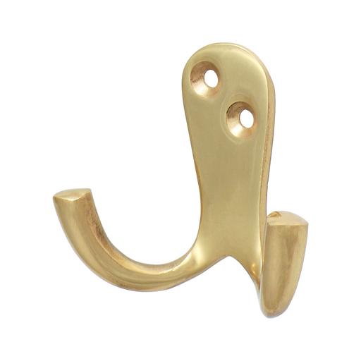 TIMCO Double Robe Hook - Polished Brass (47 x 24mm, TIMpac of 1)
