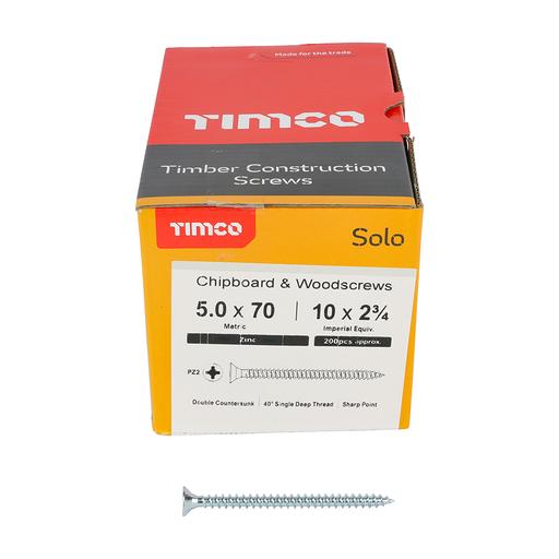TIMco Solo Woodscrews - PZ - Double Countersunk - Zinc 5.0x70mm