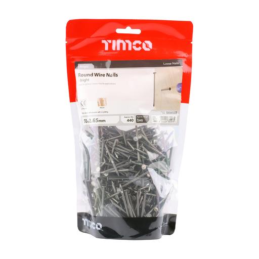 TIMCO Round Wire Nails - Bright (50 x 2.65, TIMbag of 1)