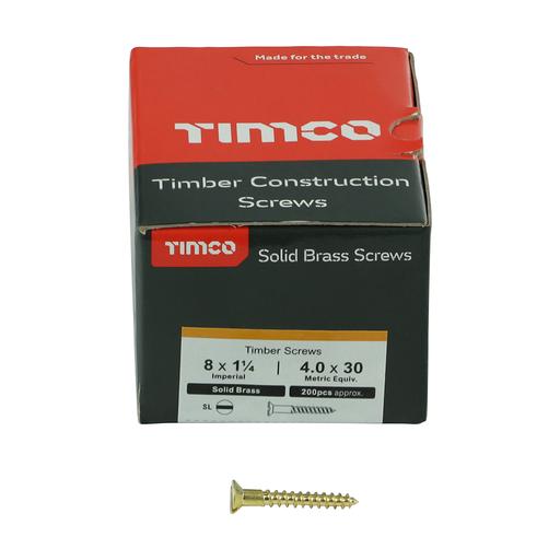 TIMco Solid Brass Woodscrews - SL - Countersunk 4.0x30mm