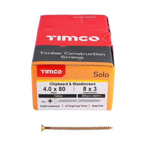 TIMco Solo Woodscrews - PZ - Double Countersunk - Yellow 4.0x80mm