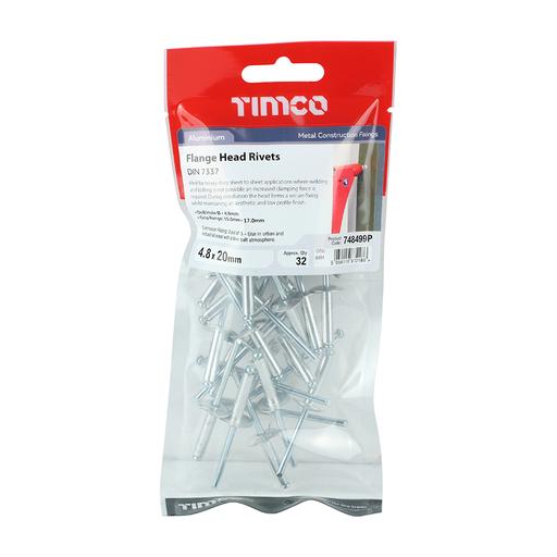 TIMCO Rivets - Flange Head - Aluminium (4.8 x 20, TIMpac of 32)