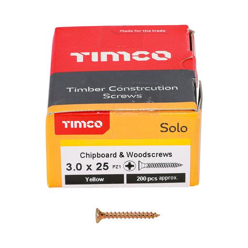 TIMco Solo Woodscrews - PZ - Double Countersunk - Yellow 3.0x25mm