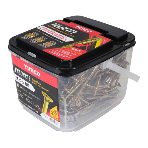 TIMCO Velocity Premium Multi-Use Screws - PZ - Double Countersunk - Yellow (5.0 x 80, Tub of 350)